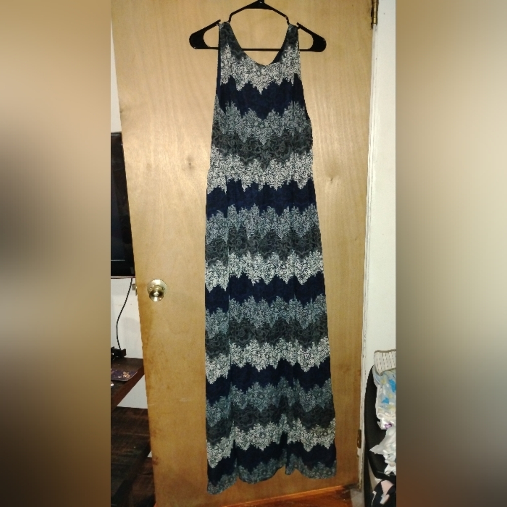 Cato Blue and Silver A-line Maxi Dress Cocktail